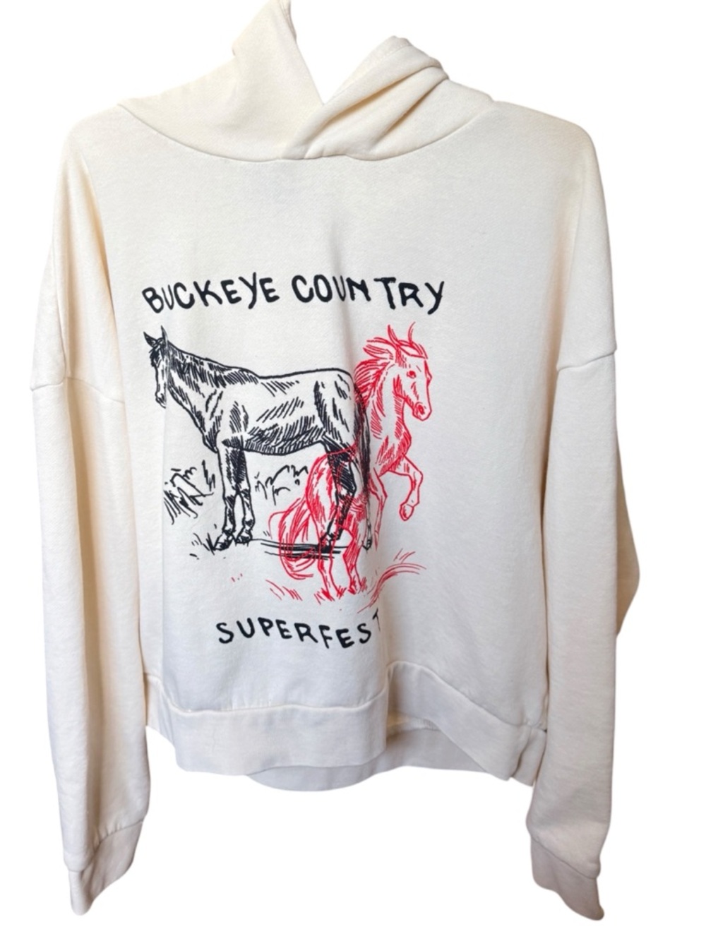 Buckeye Country Superfest Graphic Hoodie - Cream with Red & Black Print